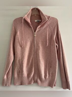 🎀 Alia Marled Pink Knit Zip Up Hoodie Cottagecore Sweater L